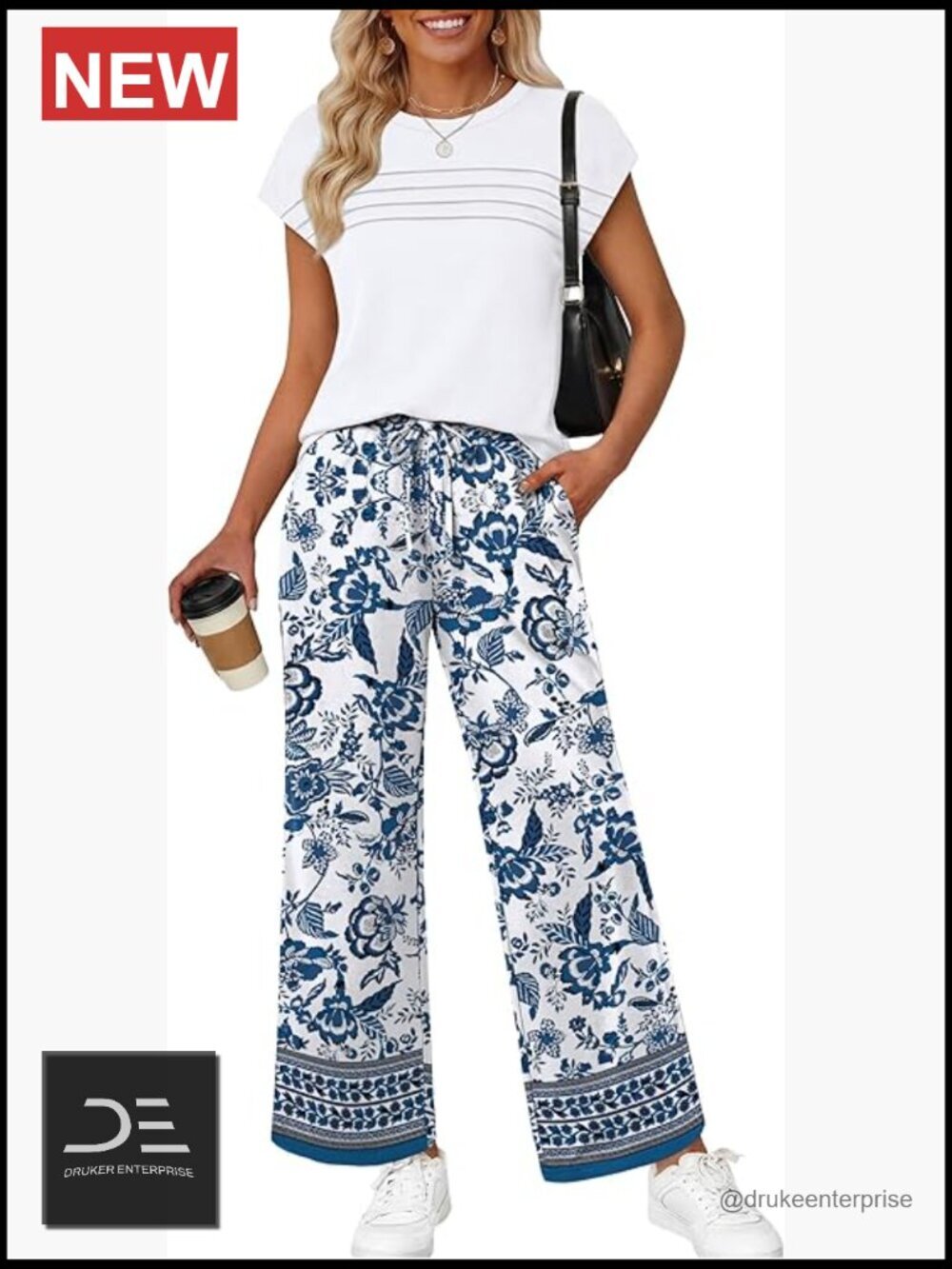 Matching Two Piece Set - Cap Sleeve Top & Wide Leg Pants
